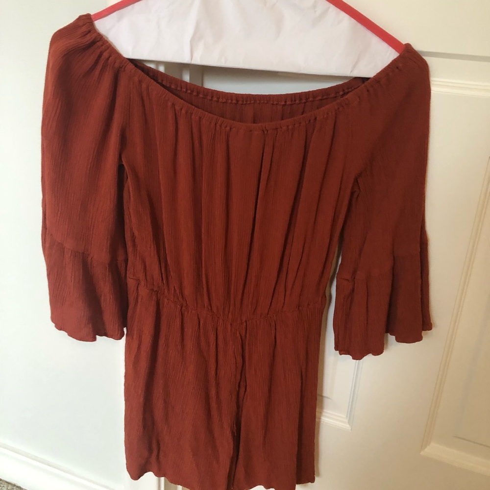 Burnt Orange Off the Shoulder Romper